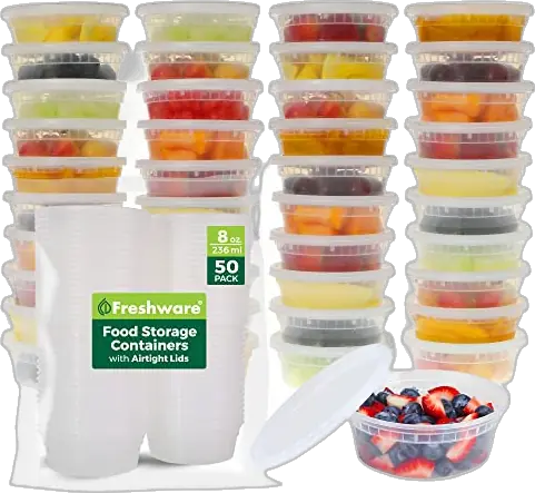 Freshware Food Storage Containers with Lids 8 oz [50 Set] Deli