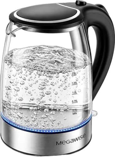 MEGAWISE 1.8L Electric Glass Kettle with Auto Shut-Off and Blue